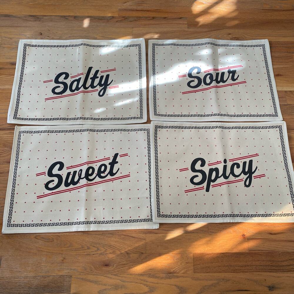 Simrin Tasty Placemats Set of 4 Spicy Sweet Sour Salty Tabelware Cotton